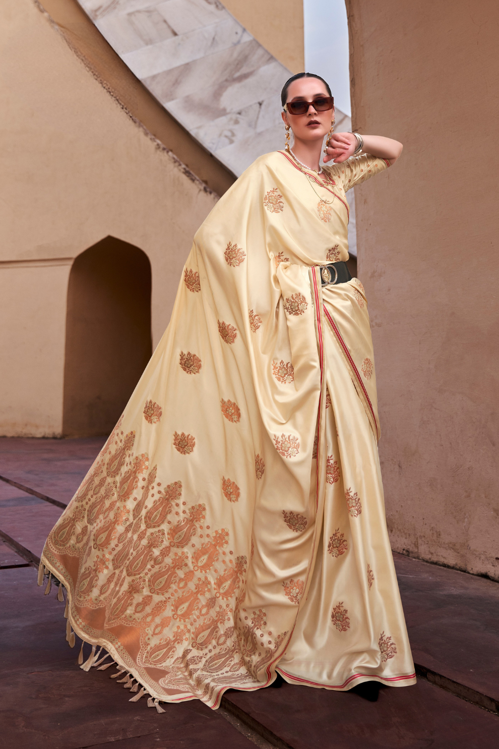 Pure Satin Saree with Elegant Copper Zari Weaving - LaVante Fashion