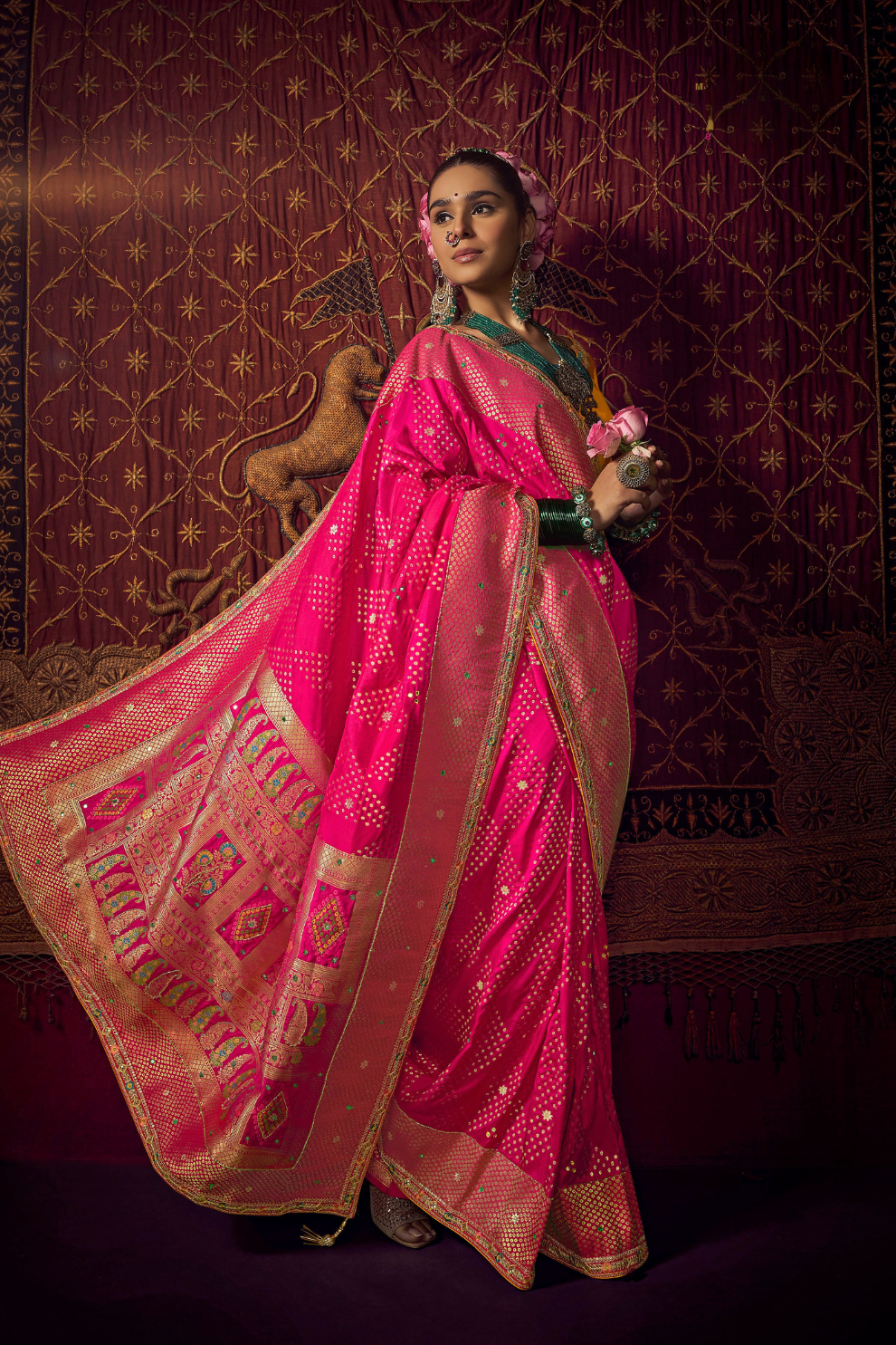 Pure Viscose Dola Saree With Handwork Blouse & Fancy Lace