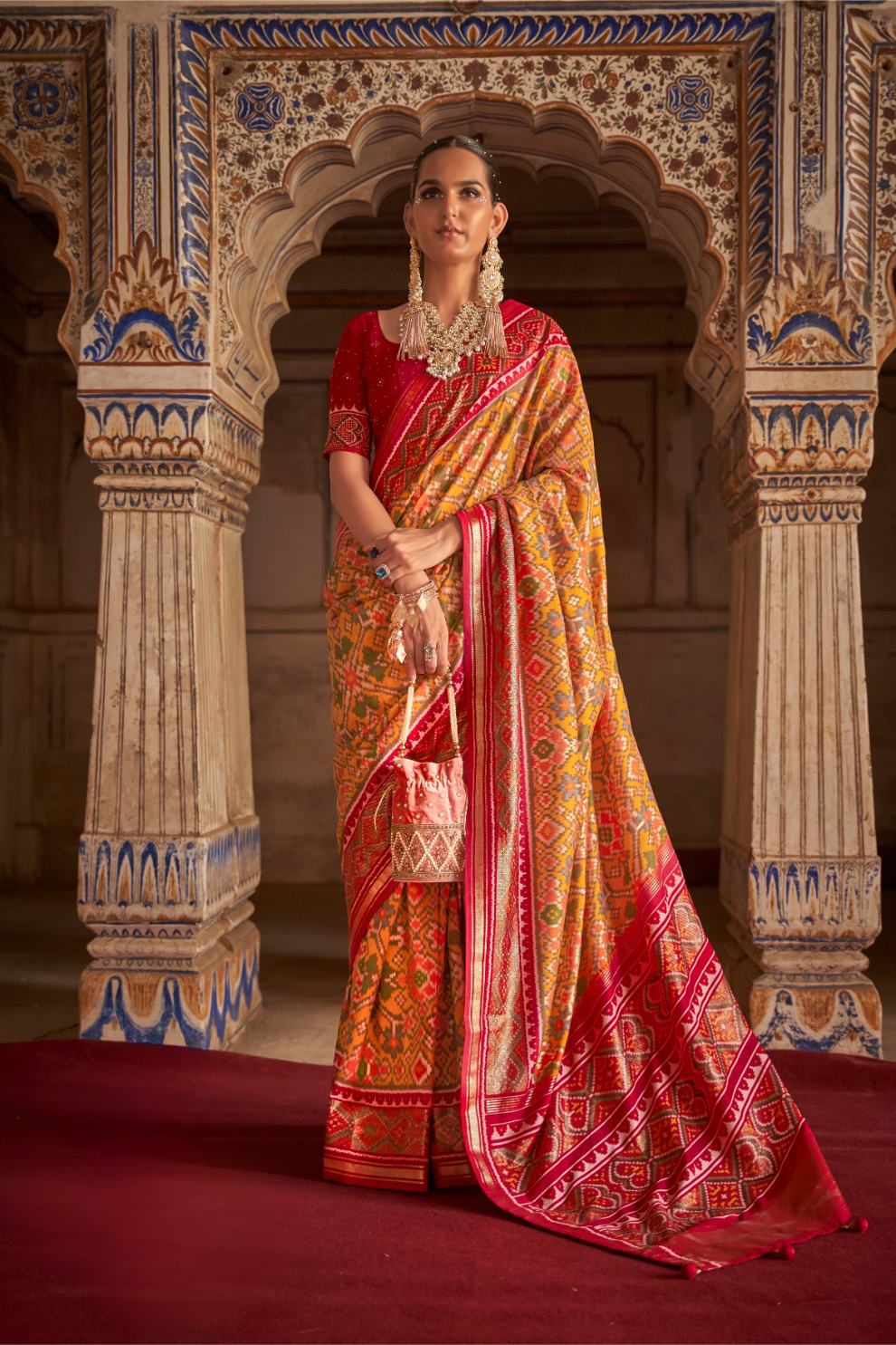 Tangerine Orange Patola Cotton Silk Designer Saree for Festive Wear