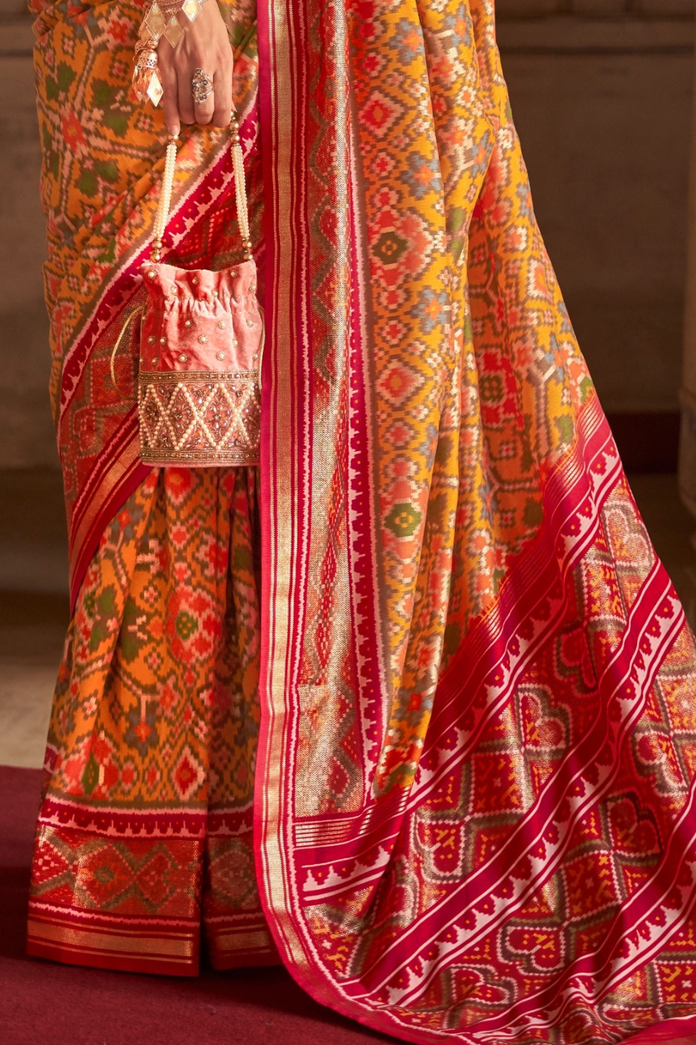 Tangerine Orange Patola Cotton Silk Designer Saree for Festive Wear
