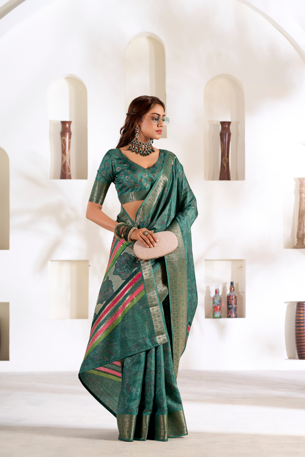 Soft Dola Silk Saree with Foil Print & Dusty Tone Matching - LaVante Fashion