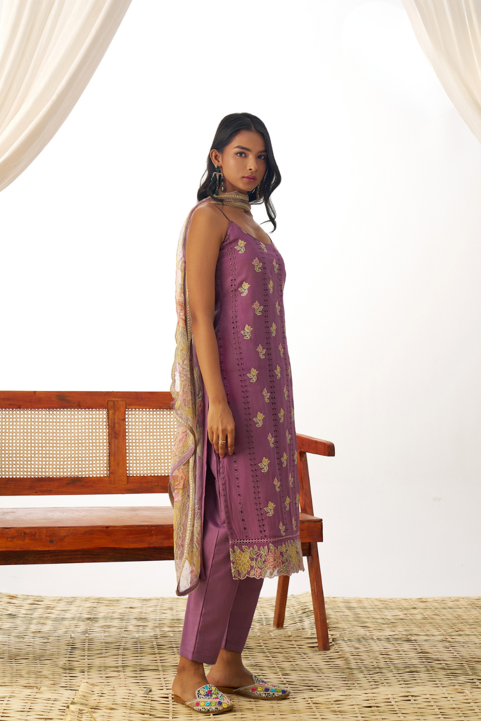 Thrilling Purple Organza Readymade Salwar Kameez