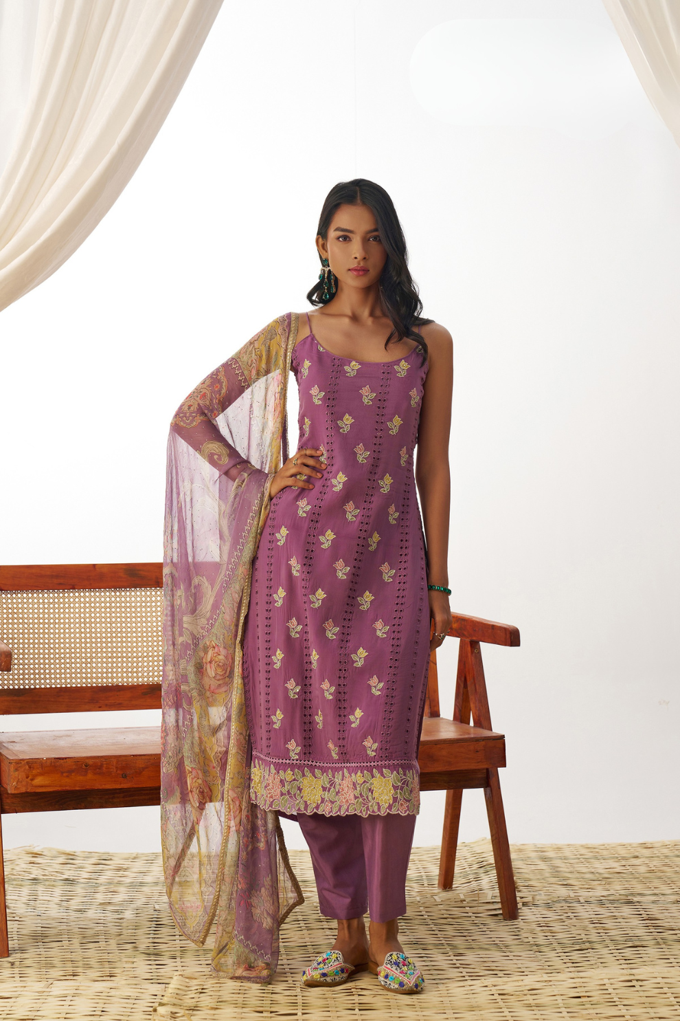 Thrilling Purple Organza Readymade Salwar Kameez