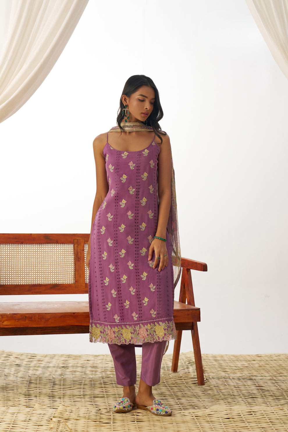 Thrilling Purple Organza Readymade Salwar Kameez
