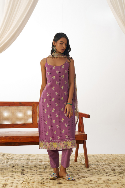 Thrilling Purple Organza Readymade Salwar Kameez