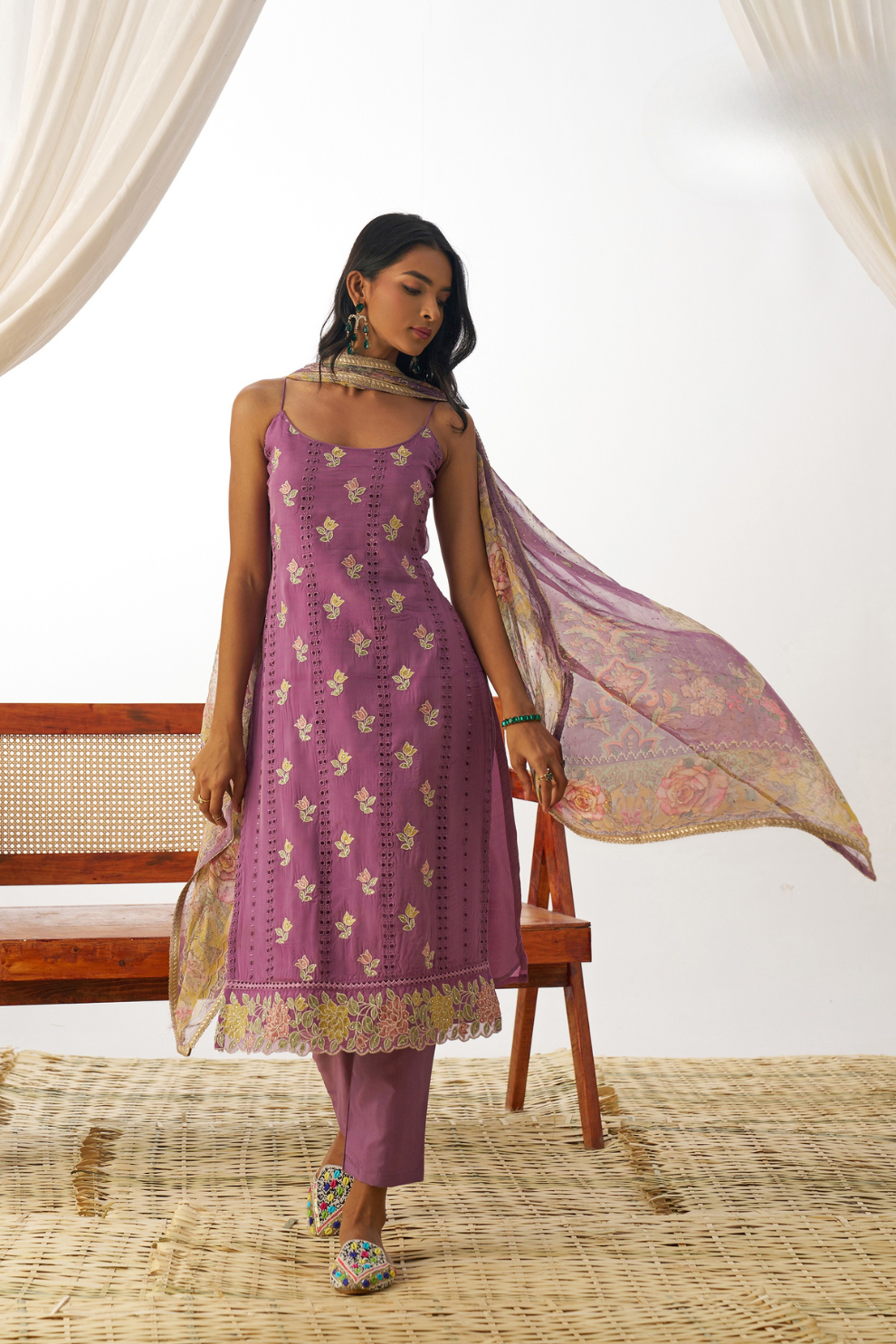 Thrilling Purple Organza Readymade Salwar Kameez