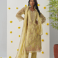 Festive Yellow Thread Embroidered Pant Suit in Organza Silk