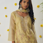Festive Yellow Thread Embroidered Pant Suit in Organza Silk