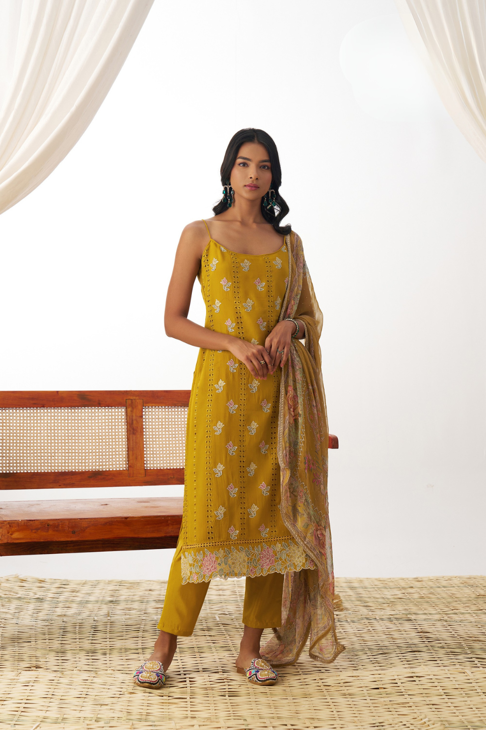 Festive Wear Organza Yellow Salwar Suit with Designer Touch