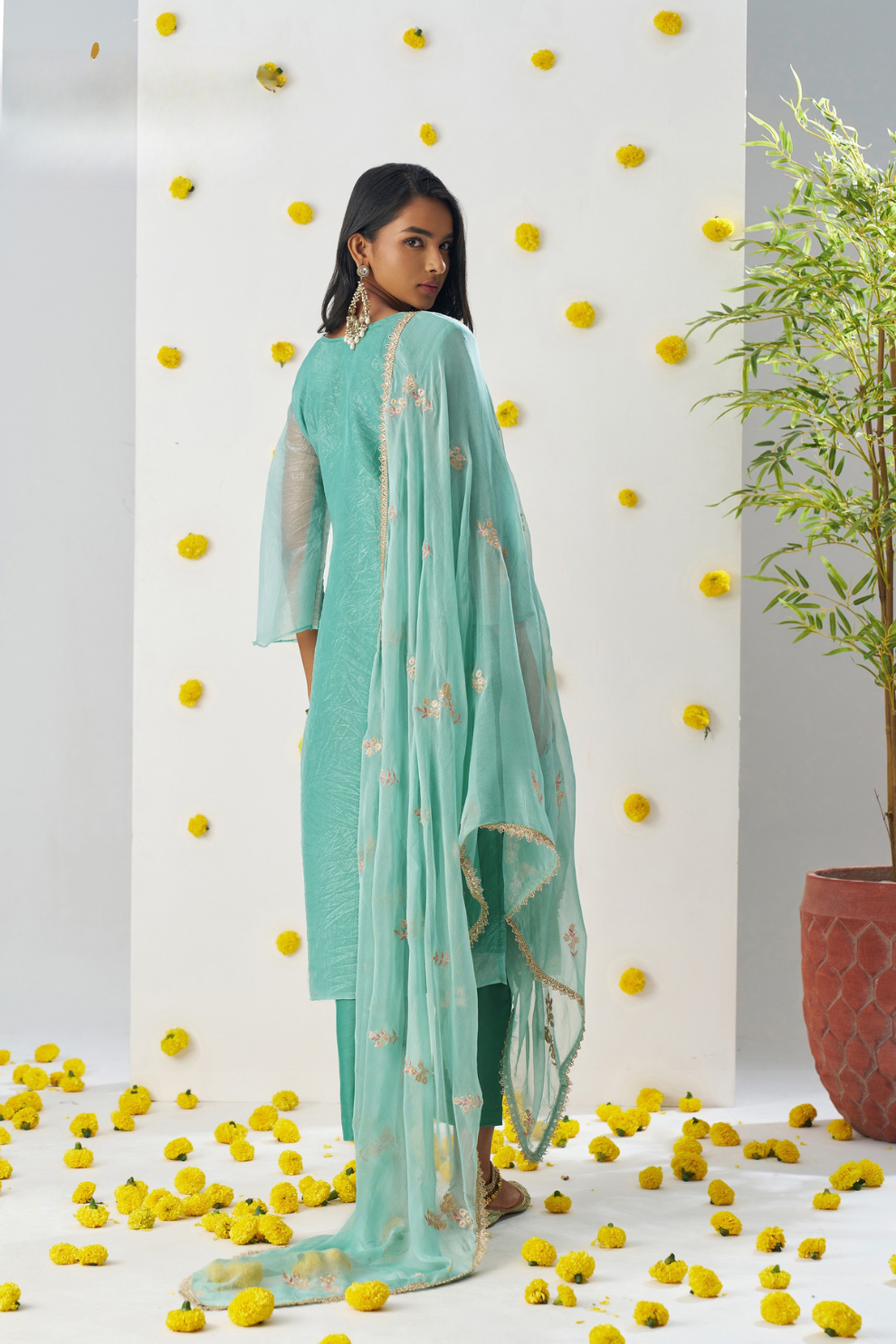 Firozi Crush Embroidered Salwar Kameez for Ceremonial Wear