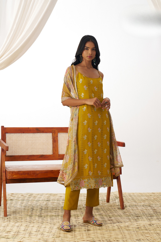 Festive Wear Organza Yellow Salwar Suit with Designer Touch