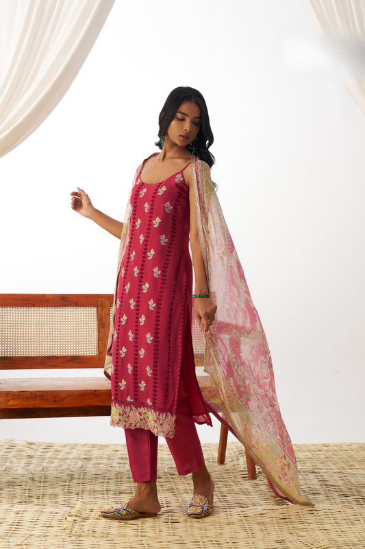Designer Rani Pink Organza Salwar Kameez for Special Occasions