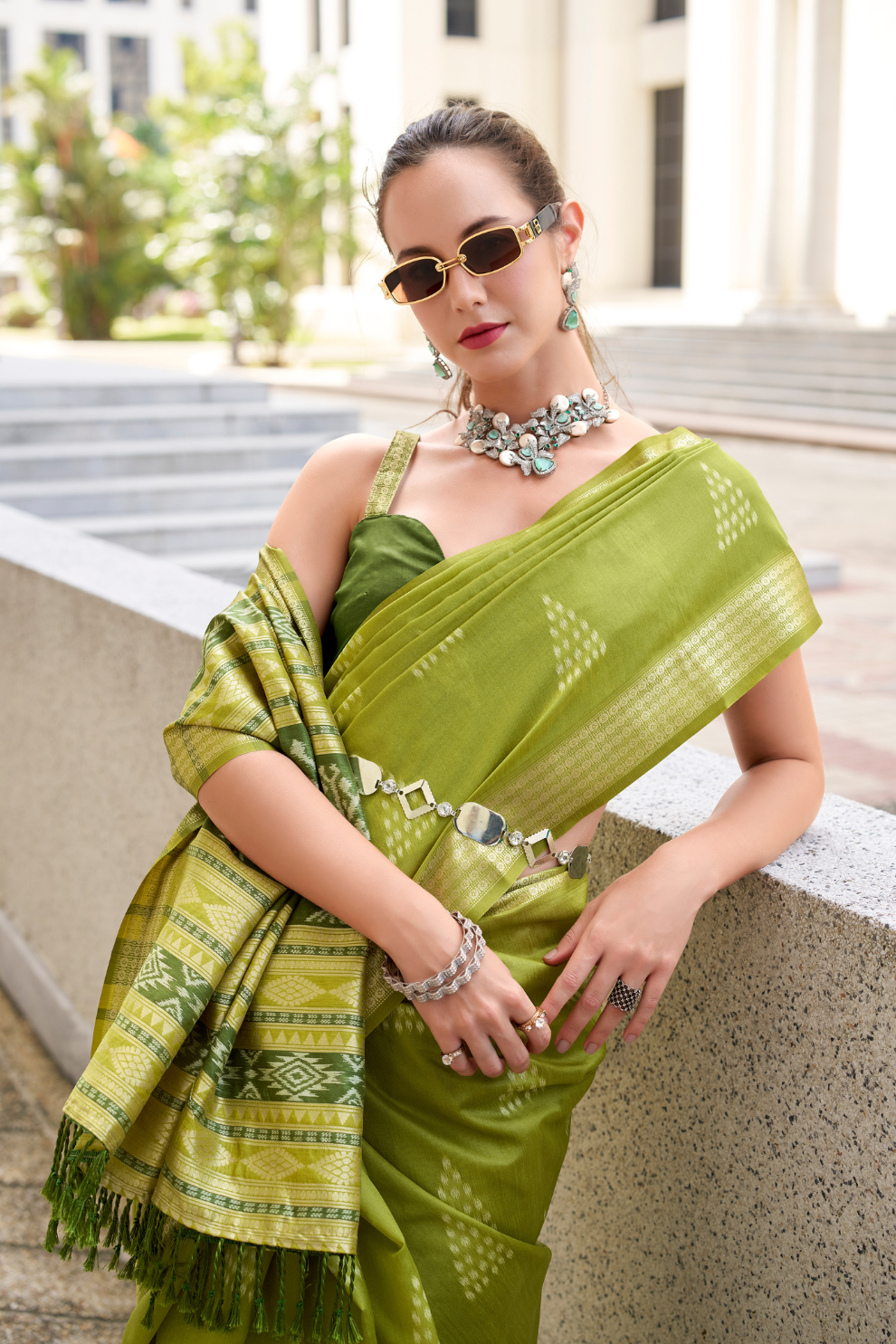 Rayon Silk Saree with Traditional Ikkat Weaving - LaVante Fashion