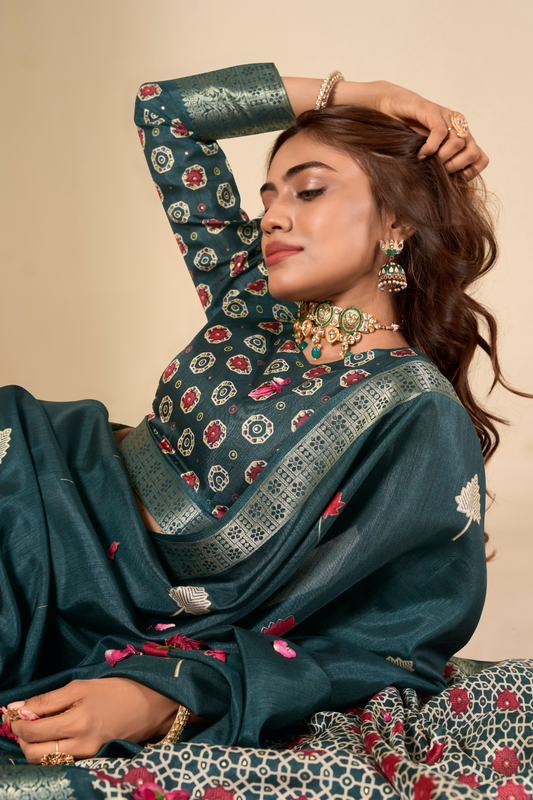 Soft Dola Silk with Foil Print and Dusty Tone Matching - LaVante Fashion