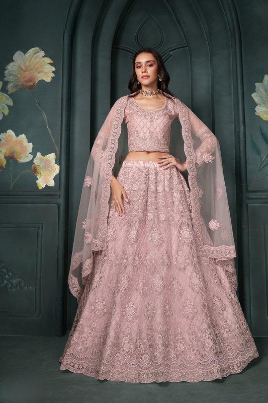 Glamorous Embroidered Net Lehenga Choli With Dupatta