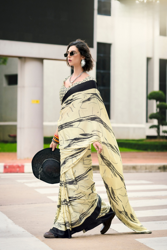 Premium Japan Satin Silk Saree – Smooth, Heavy-Drape & Luxurious Feel - LaVante Fashion