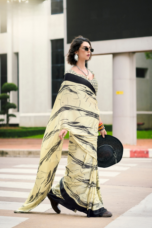 Premium Japan Satin Silk Saree – Smooth, Heavy-Drape & Luxurious Feel - LaVante Fashion