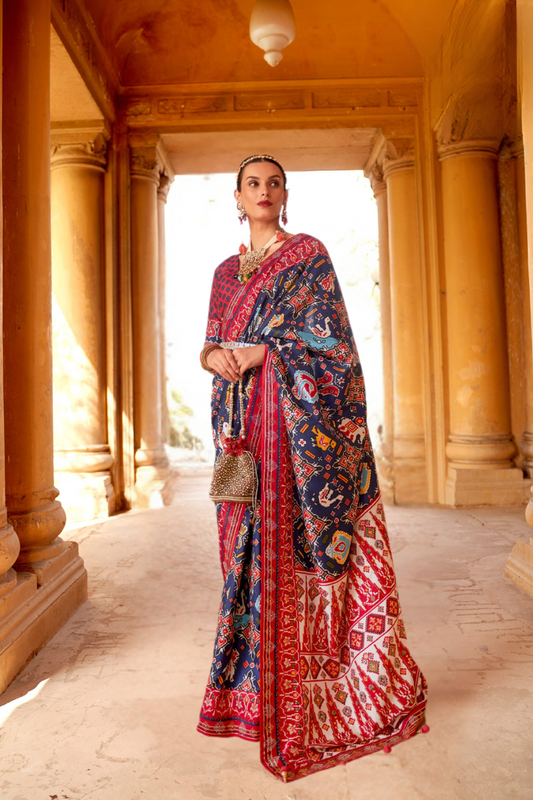 Artisanal Patola Silk Saree with Elegant Tassel Touch