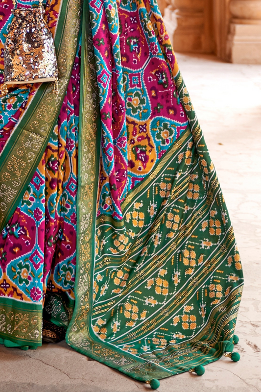 Artisanal Patola Silk Saree with Elegant Tassel Touch