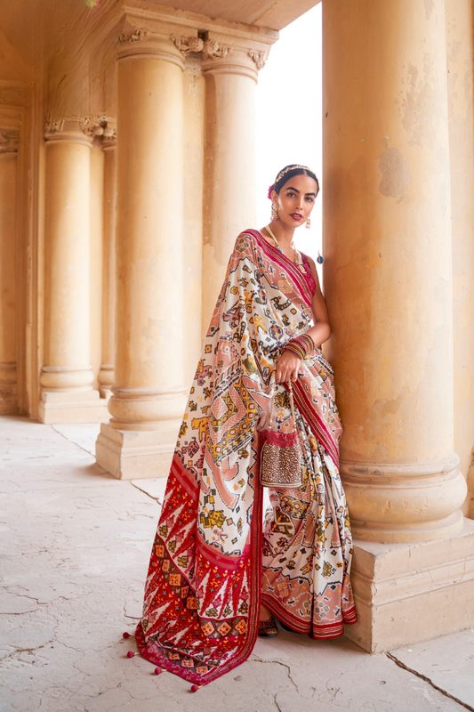 Artisanal Patola Silk Saree with Elegant Tassel Touch