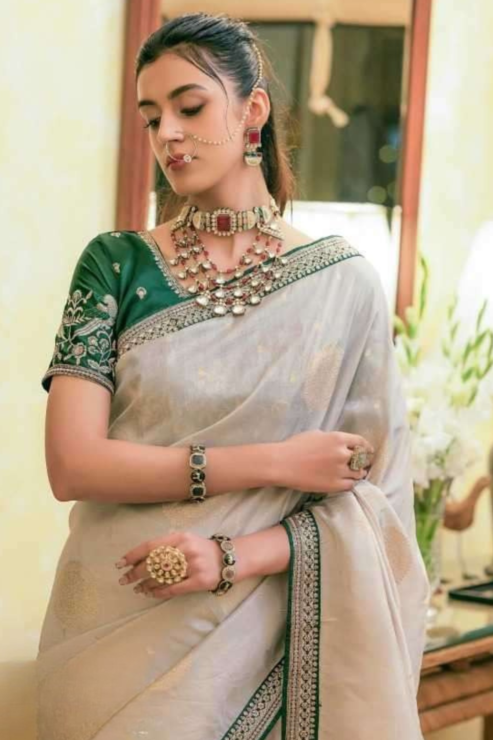 Pure Dola Silk Saree with Beautiful Lace Border - LaVante Fashion