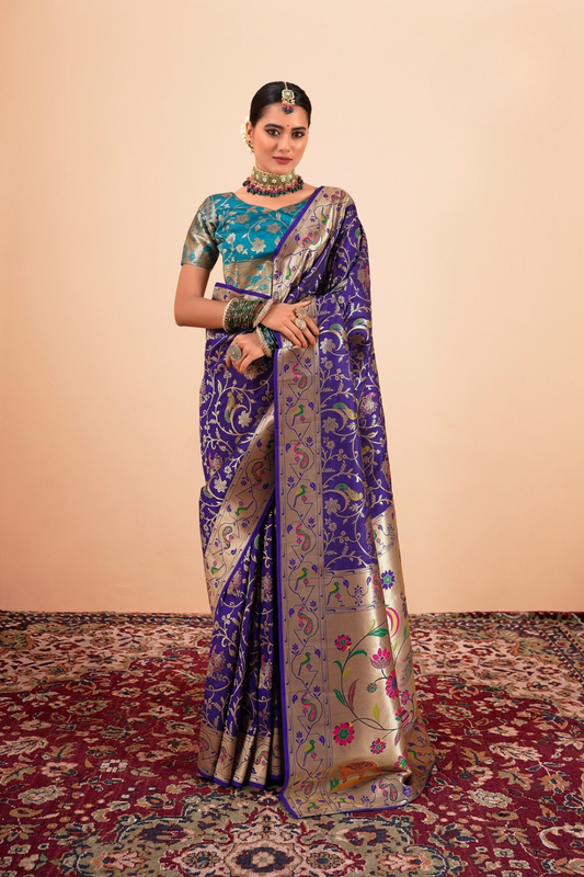 Elegant Pure Paithani Silk Woven with Timeless Zari - LaVante Fashion