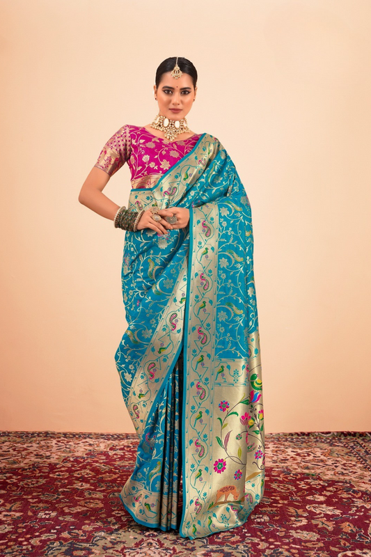 Elegant Pure Paithani Silk Woven with Timeless Zari - LaVante Fashion