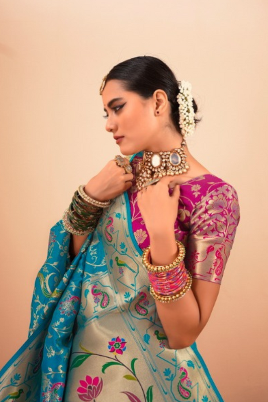 Elegant Pure Paithani Silk Woven with Timeless Zari - LaVante Fashion