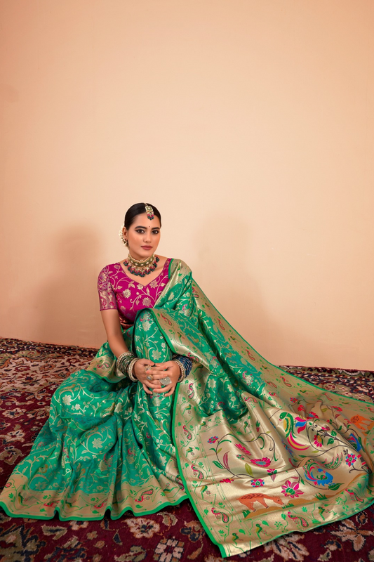 Elegant Pure Paithani Silk Woven with Timeless Zari - LaVante Fashion