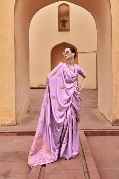 Pure Satin Saree with Elegant Copper Zari Weaving - LaVante Fashion