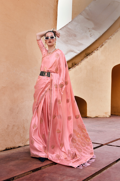 Pure Satin Saree with Elegant Copper Zari Weaving - LaVante Fashion