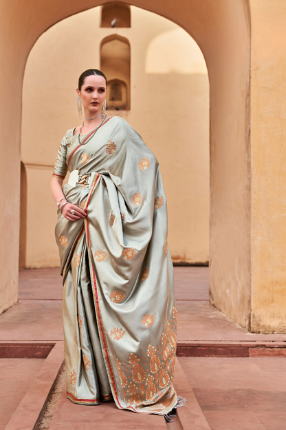 Pure Satin Saree with Elegant Copper Zari Weaving - LaVante Fashion