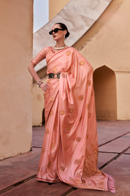 Pure Satin Saree with Elegant Copper Zari Weaving - LaVante Fashion