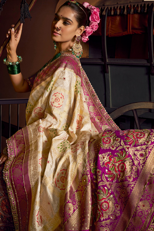 Pure Viscose Dola Saree With Handwork Blouse & Fancy Lace