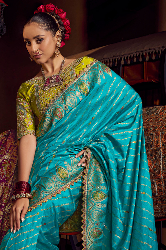 Pure Viscose Dola Saree With Handwork Blouse & Fancy Lace