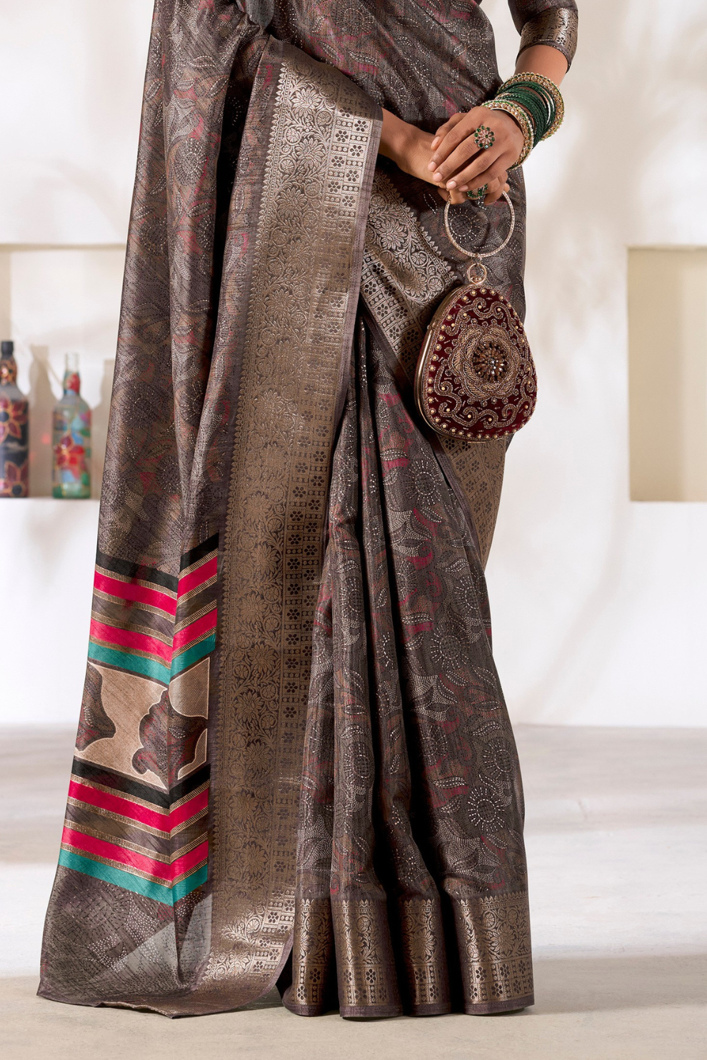 Soft Dola Silk Saree with Foil Print & Dusty Tone Matching - LaVante Fashion
