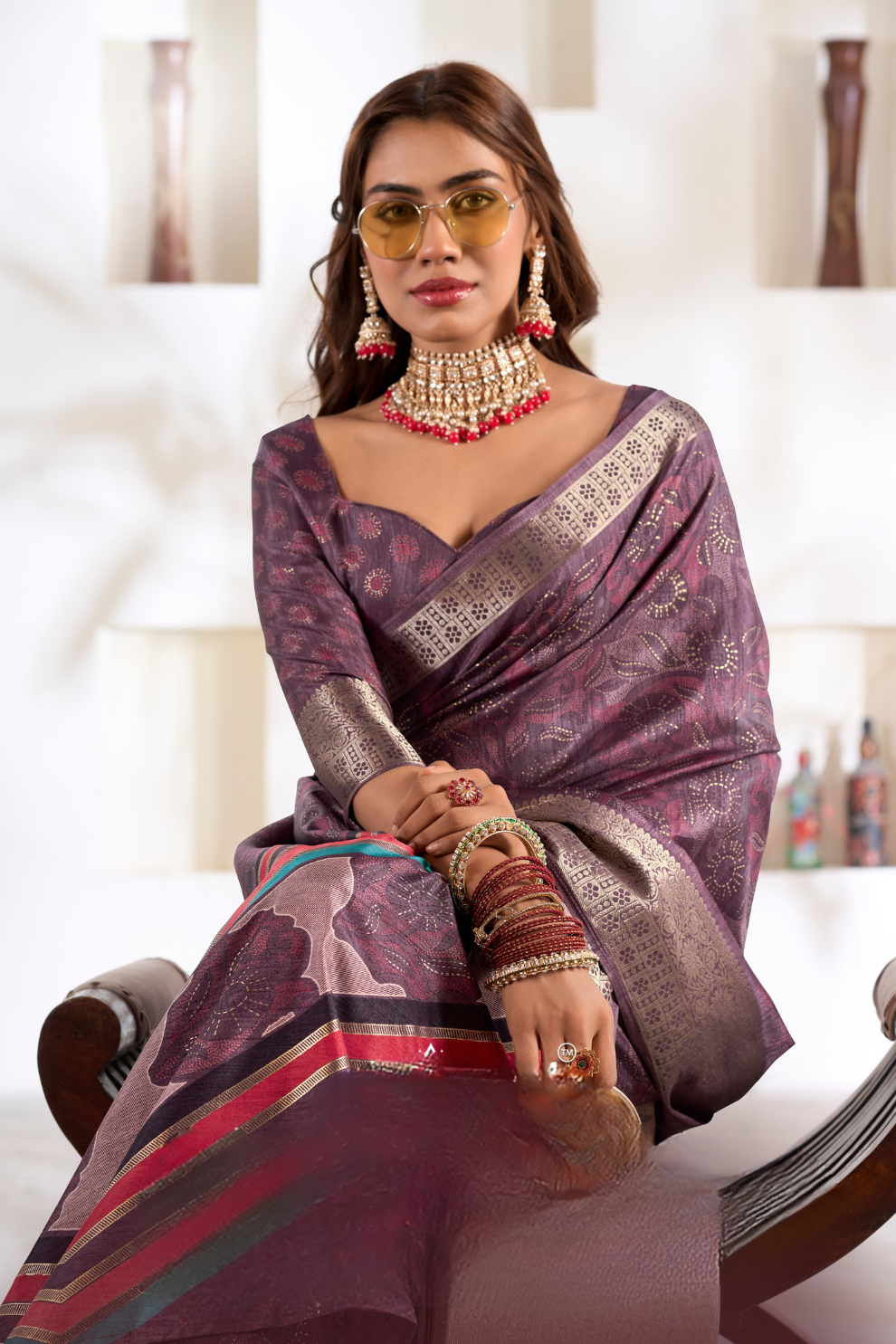 Soft Dola Silk Saree with Foil Print & Dusty Tone Matching - LaVante Fashion