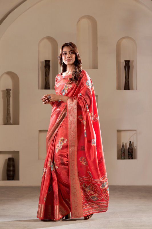 Soft Dola Silk with Foil Print and Dusty Color Matching - LaVante Fashion