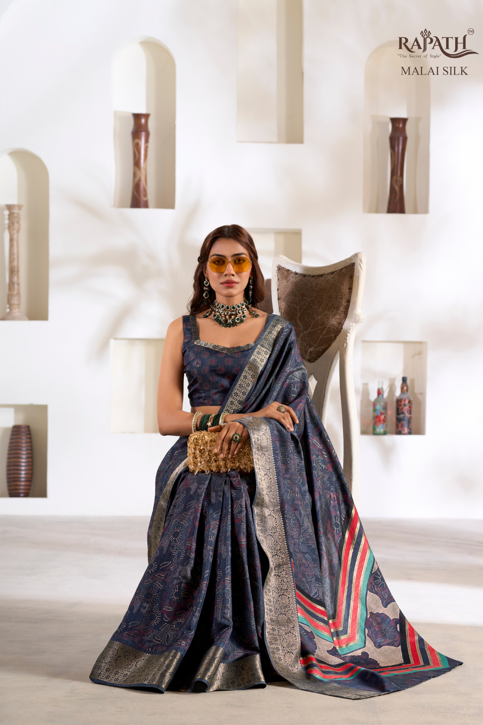 Soft Dola Silk Saree with Foil Print & Dusty Tone Matching - LaVante Fashion