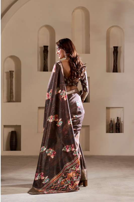 Soft Dola Silk with Foil Print and Dusty Color Matching - LaVante Fashion