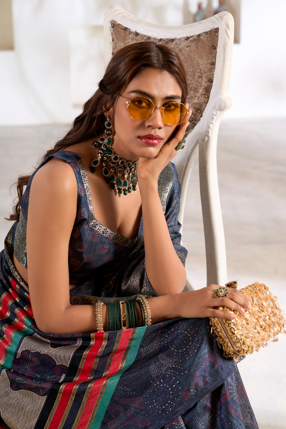 Soft Dola Silk Saree with Foil Print & Dusty Tone Matching - LaVante Fashion