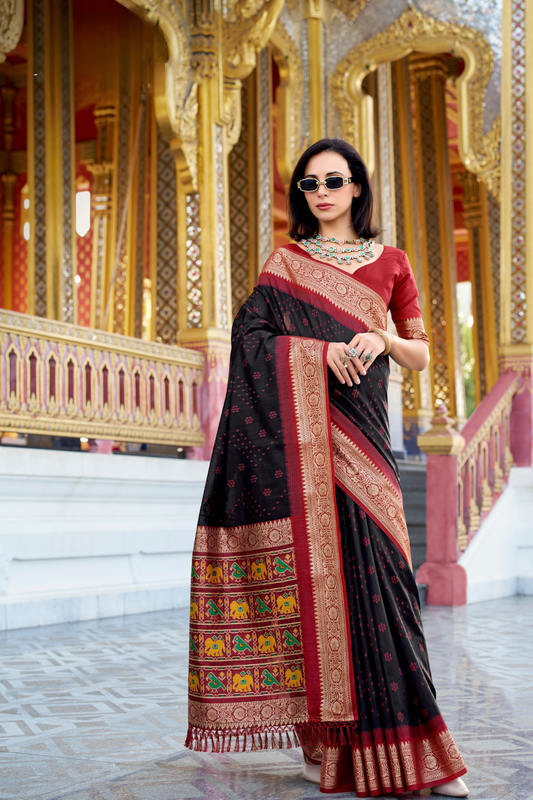 Tusser Handloom Silk Saree with Zari Weaving Border and Patola Weaved - LaVante Fashion