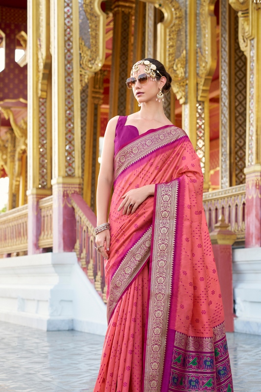 Tusser Handloom Silk Saree with Zari Weaving Border and Patola Weaved - LaVante Fashion