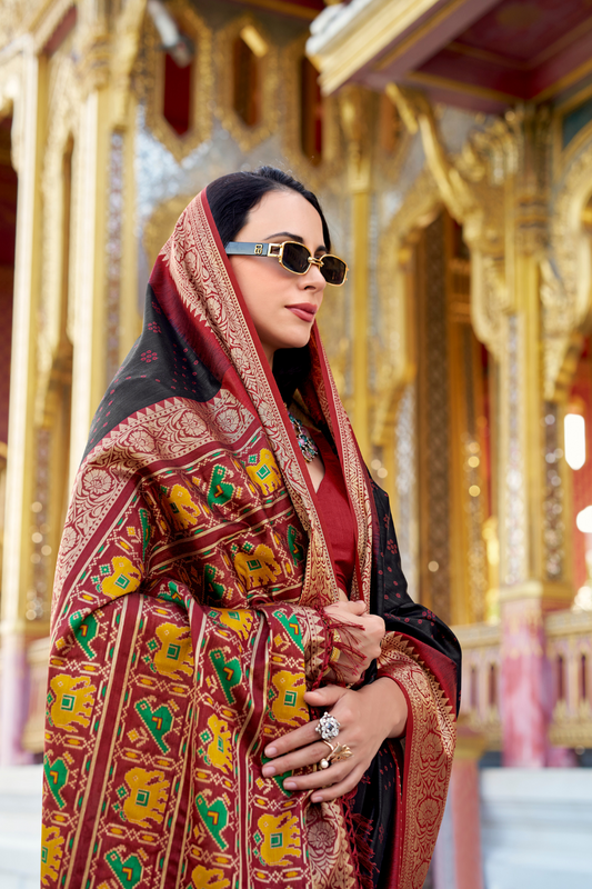 Tusser Handloom Silk Saree with Zari Weaving Border and Patola Weaved - LaVante Fashion