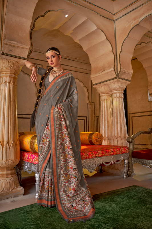 Modern Art-Inspired Digital Print Viscose Silk Saree