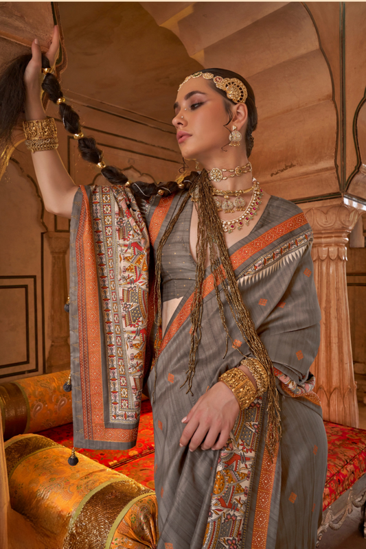 Modern Art-Inspired Digital Print Viscose Silk Saree