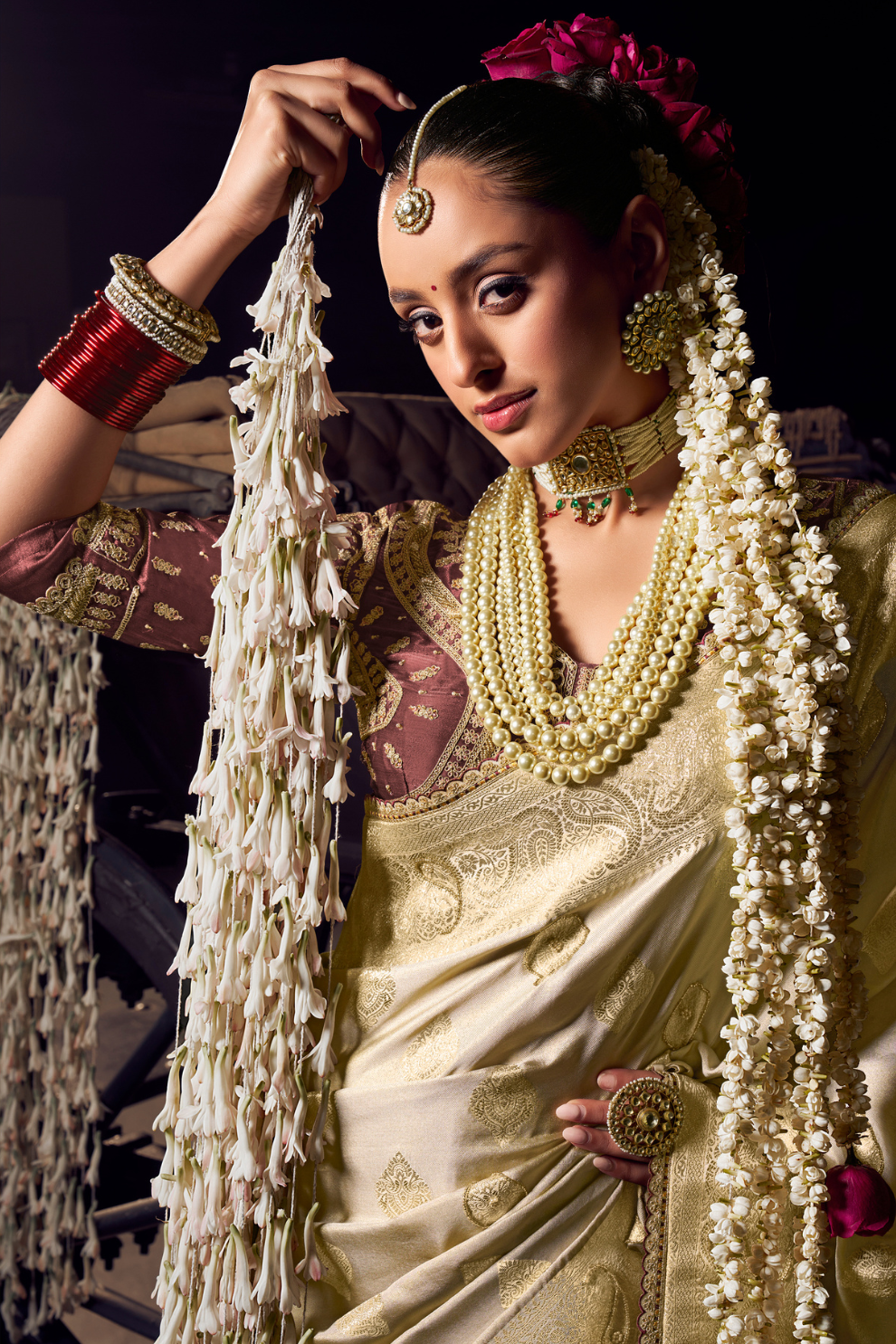 Pure Viscose Tissue Saree with Handworked Pallu and Contrast Designer - LaVante Fashion