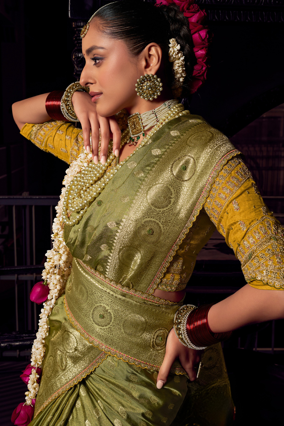 Pure Viscose Tissue Saree with Handworked Pallu and Contrast Designer - LaVante Fashion