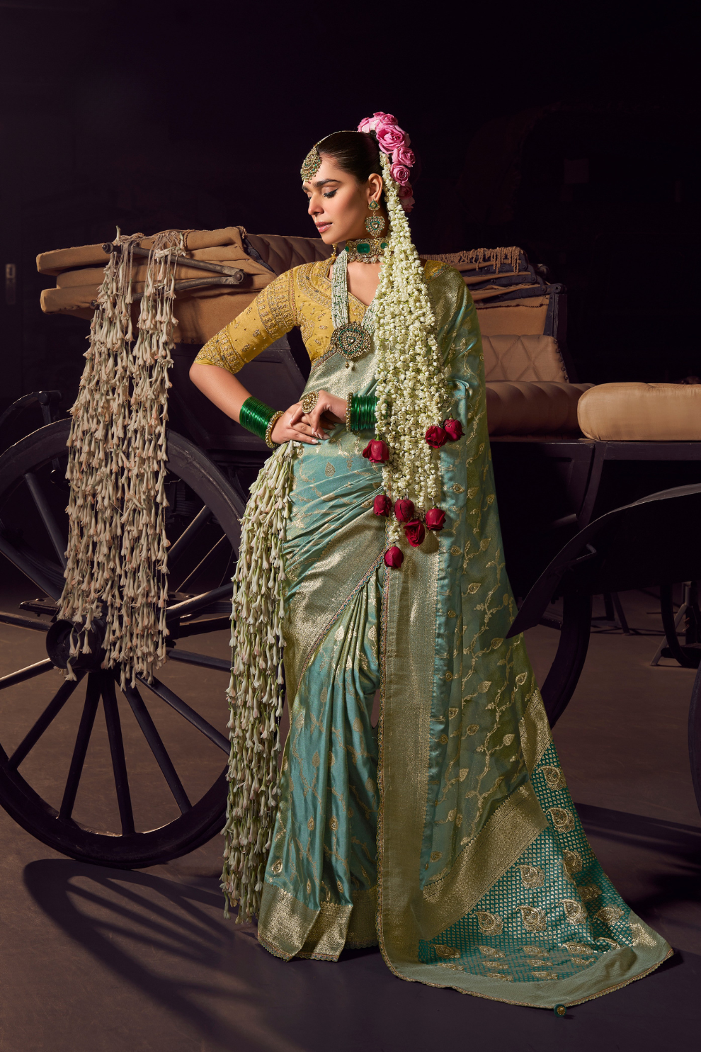 Pure Viscose Tissue Saree with Handworked Pallu and Contrast Designer - LaVante Fashion