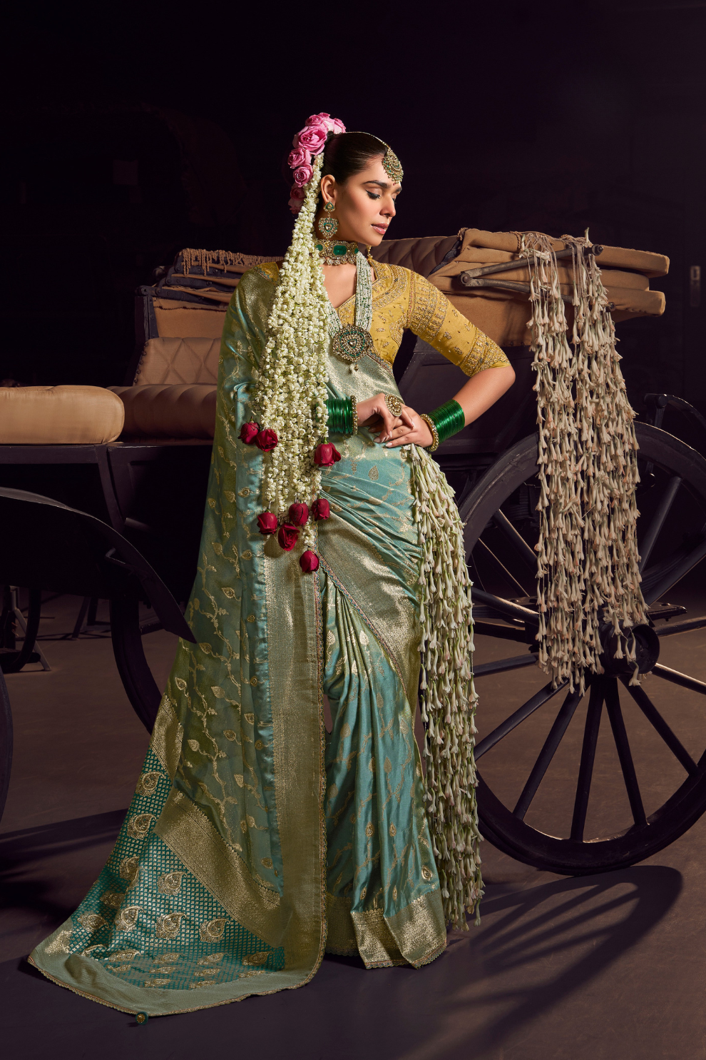 Pure Viscose Tissue Saree with Handworked Pallu and Contrast Designer - LaVante Fashion